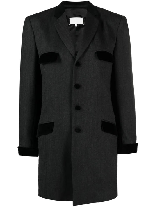 Velvet-Trim Wool Single-Breasted Coat