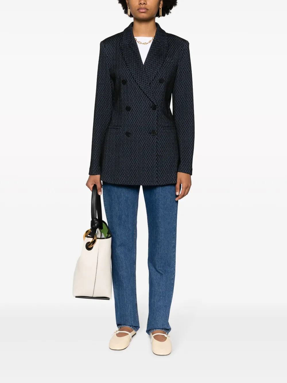 Double-Breasted Herringbone Blazer
