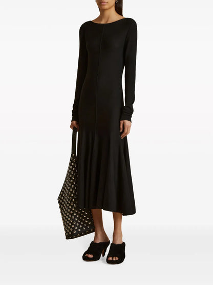 Scoop-Back Virgin-Wool Midi Dress