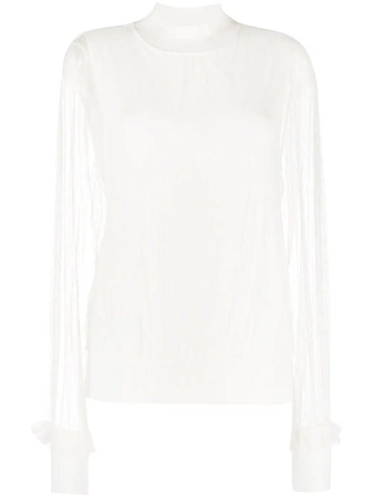Layered-Tulle Knitted Top