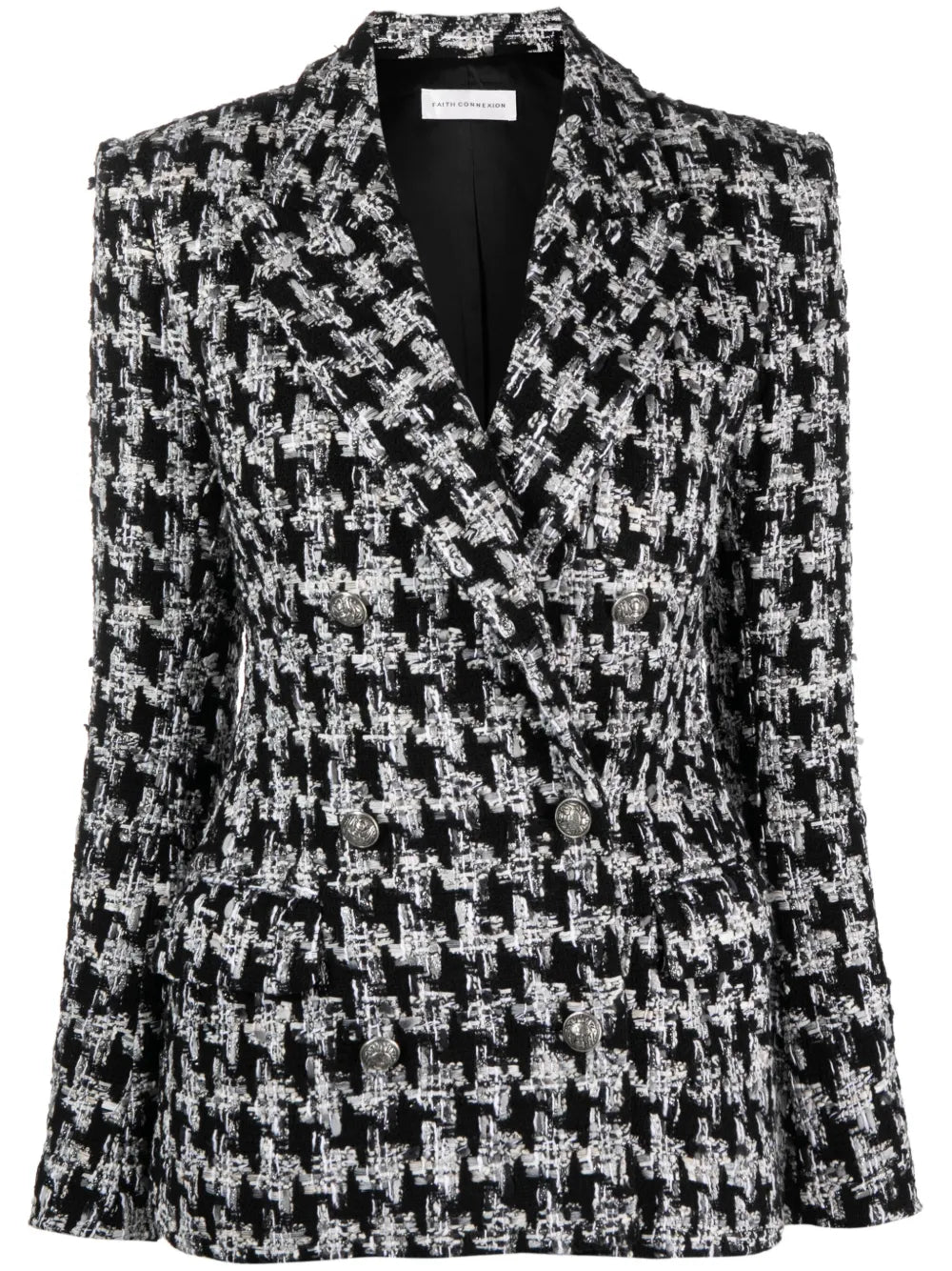 Bouclé Houndstooth-Pattern Blazer