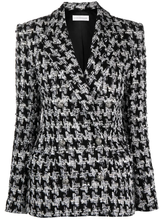Bouclé Houndstooth-Pattern Blazer
