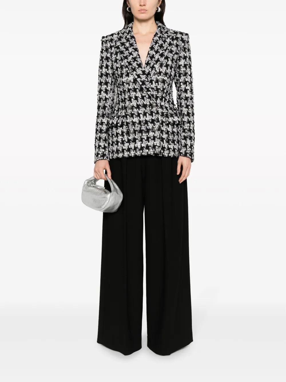 Bouclé Houndstooth-Pattern Blazer