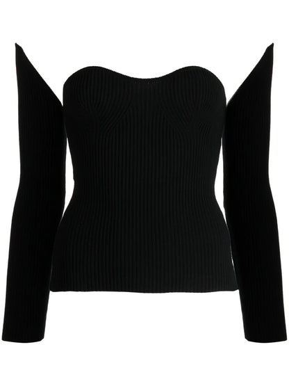 Detachable-Sleeve Ribbed-Knit Top