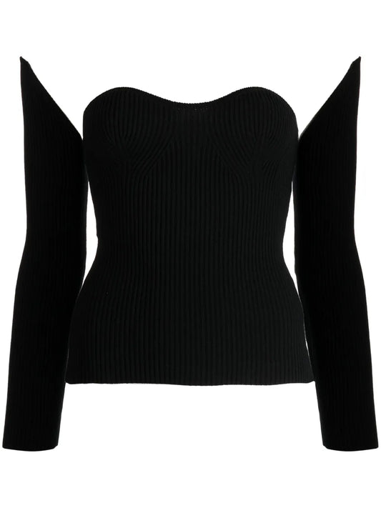 Detachable-Sleeve Ribbed-Knit Top