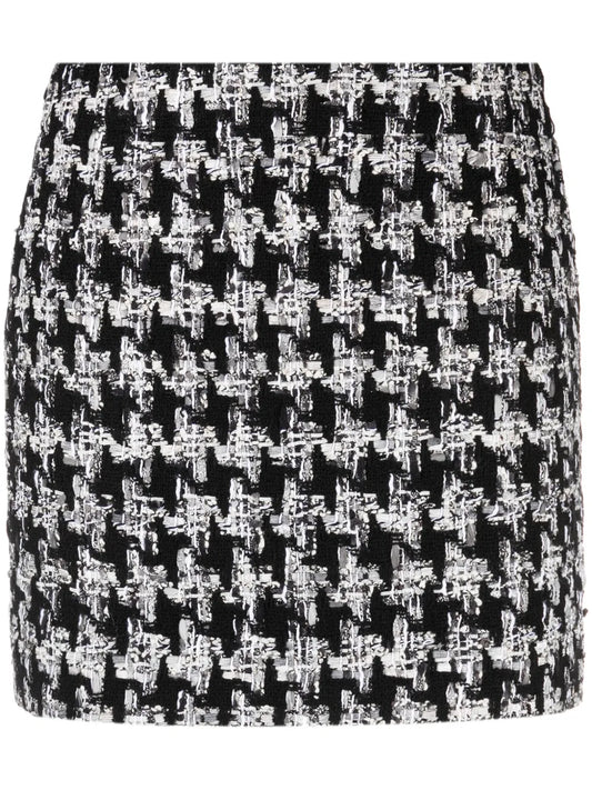 Houndstooth-Pattern Knitted Miniskirt