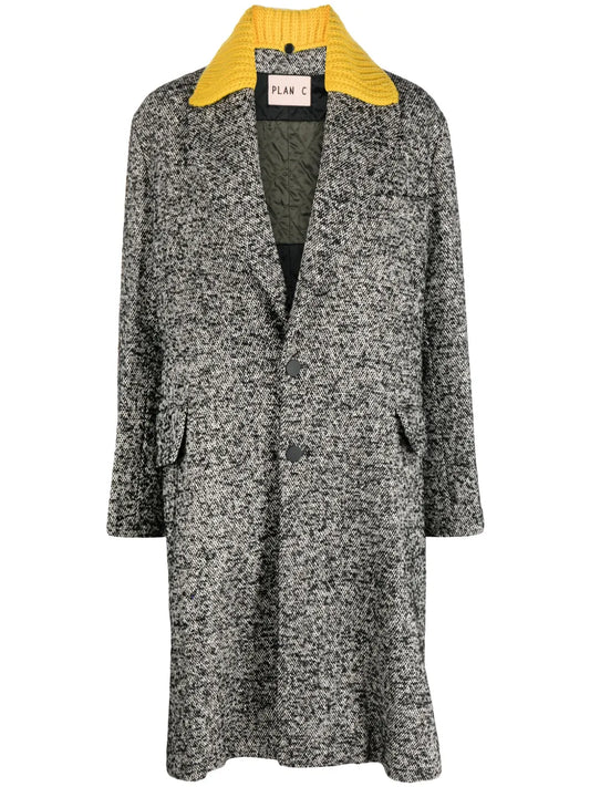 Detachable-Collar Single-Breasted Midi Coat