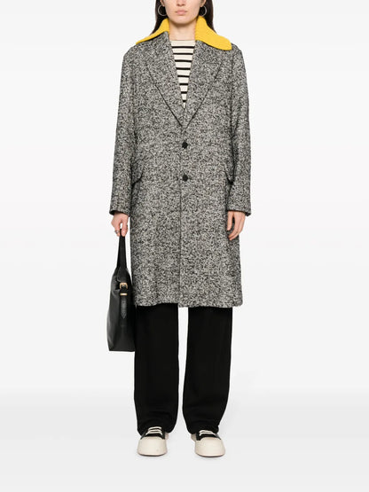 Detachable-Collar Single-Breasted Midi Coat