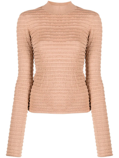Smocked Mock-Neck Jumper