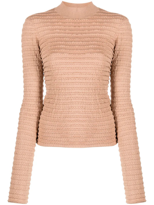 Smocked Mock-Neck Jumper