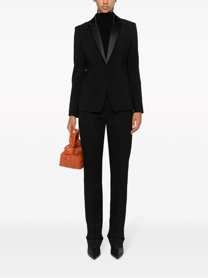 Satin-Lapel Single-Breasted Blazer