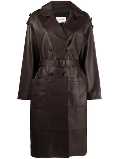 Double-Breasted Leather Trench Coat