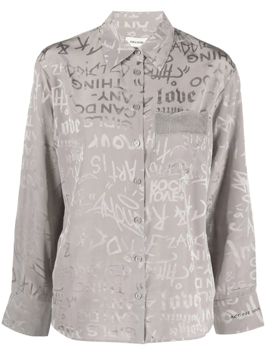 Slogan-Print Silk Shirt