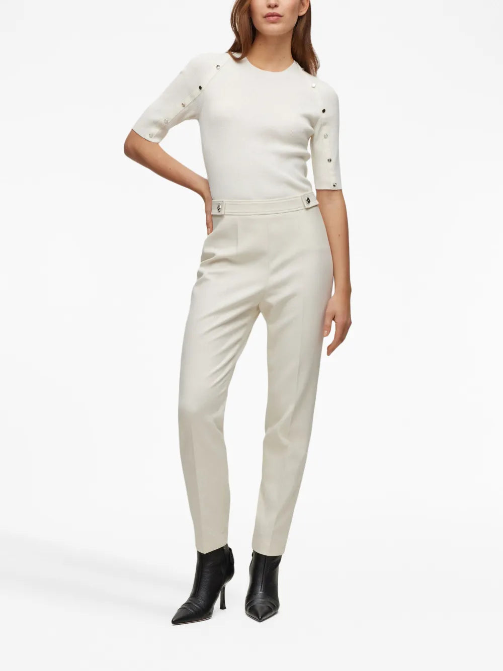 Decorative-Button Ribbed-Knit Top