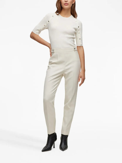 Decorative-Button Ribbed-Knit Top