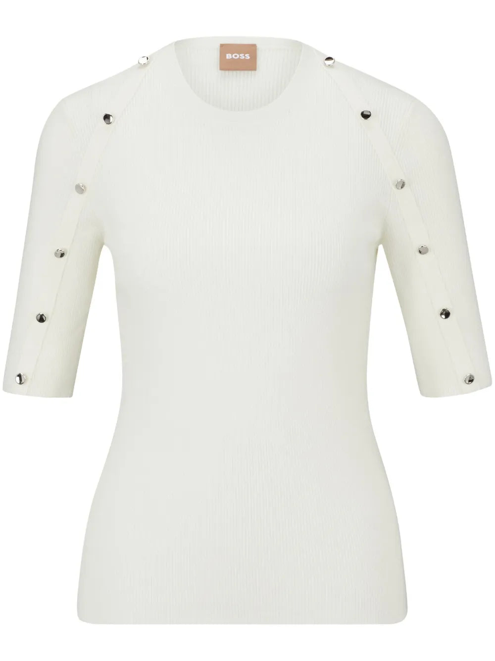Decorative-Button Ribbed-Knit Top