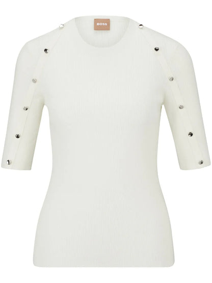 Decorative-Button Ribbed-Knit Top
