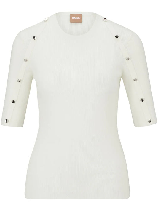 Decorative-Button Ribbed-Knit Top