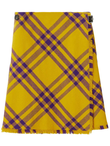 Check-Pattern Frayed Kilt