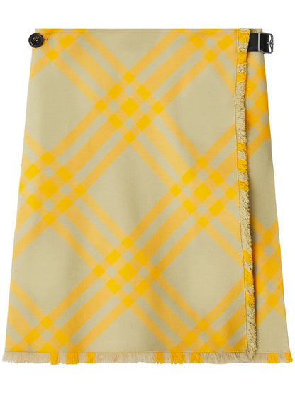 Check-Pattern Frayed Kilt