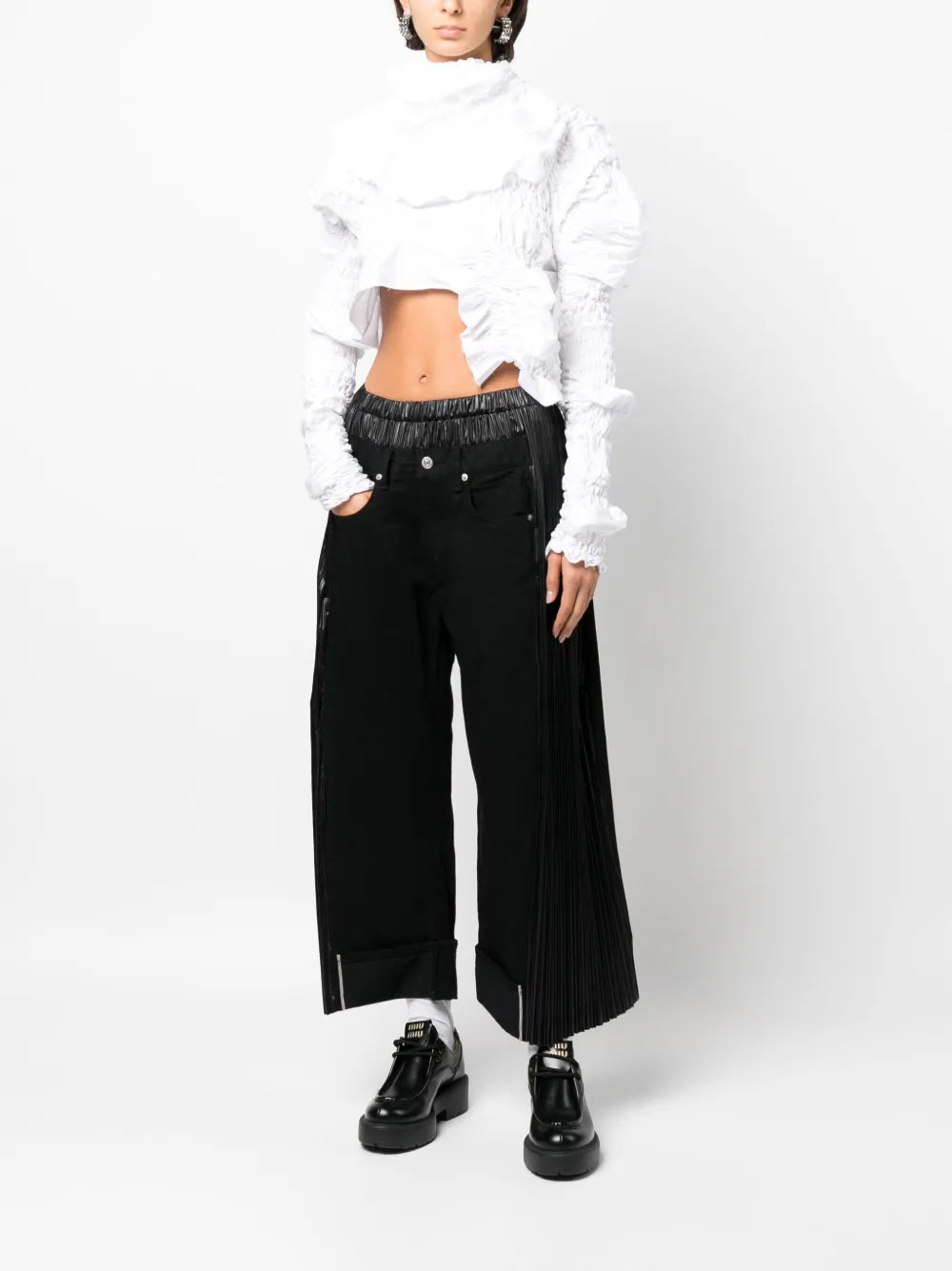 Logo-Patch Panelled-Design Cropped Jeans
