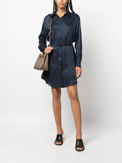 Ff-Jacquard Silk Shirtdress