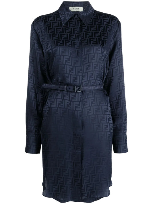 Ff-Jacquard Silk Shirtdress