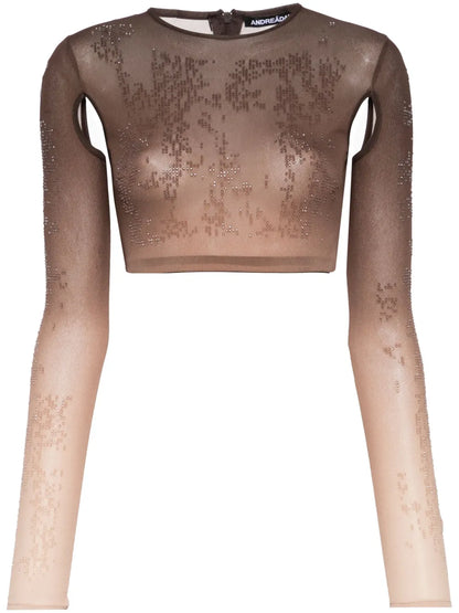 Rhinestone-Embellished Ombré Crop Top