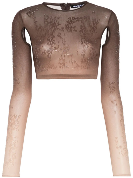 Rhinestone-Embellished Ombré Crop Top