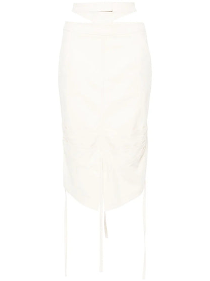 Double-Belt Stretch-Cotton Midi Skirt