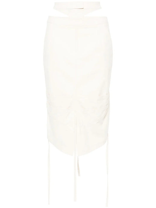 Double-Belt Stretch-Cotton Midi Skirt