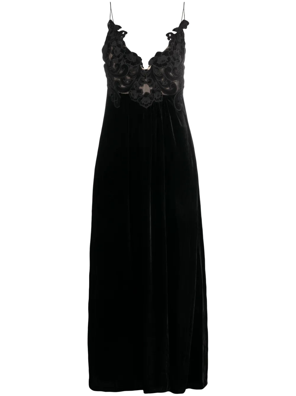 Floral-Embellished Velvet A-Line Dress