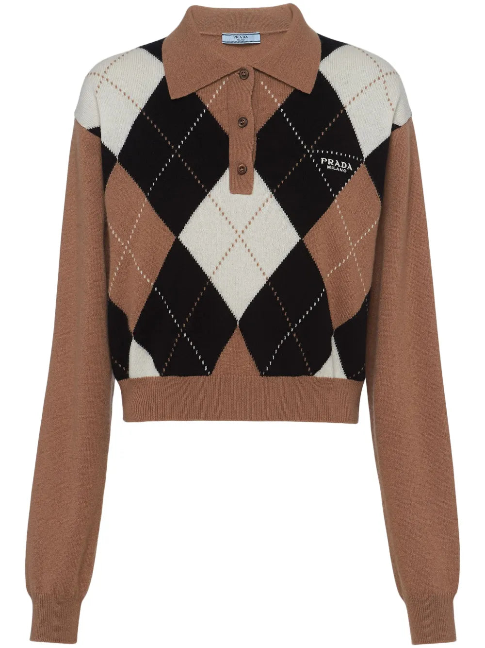 Argyle-Intarsia Cashmere Polo Top