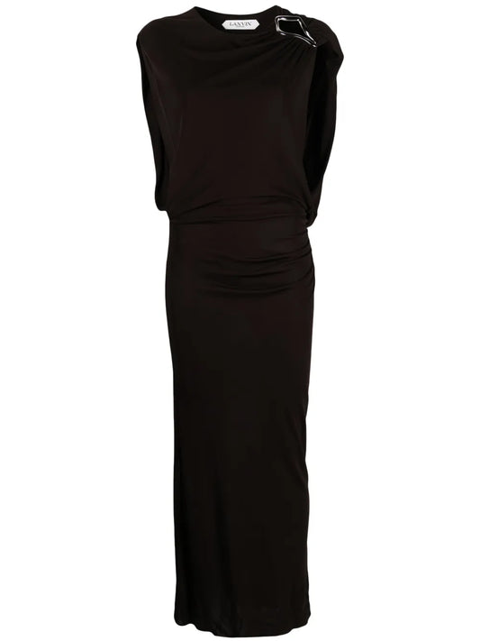 Brooch-Detail Maxi Dress