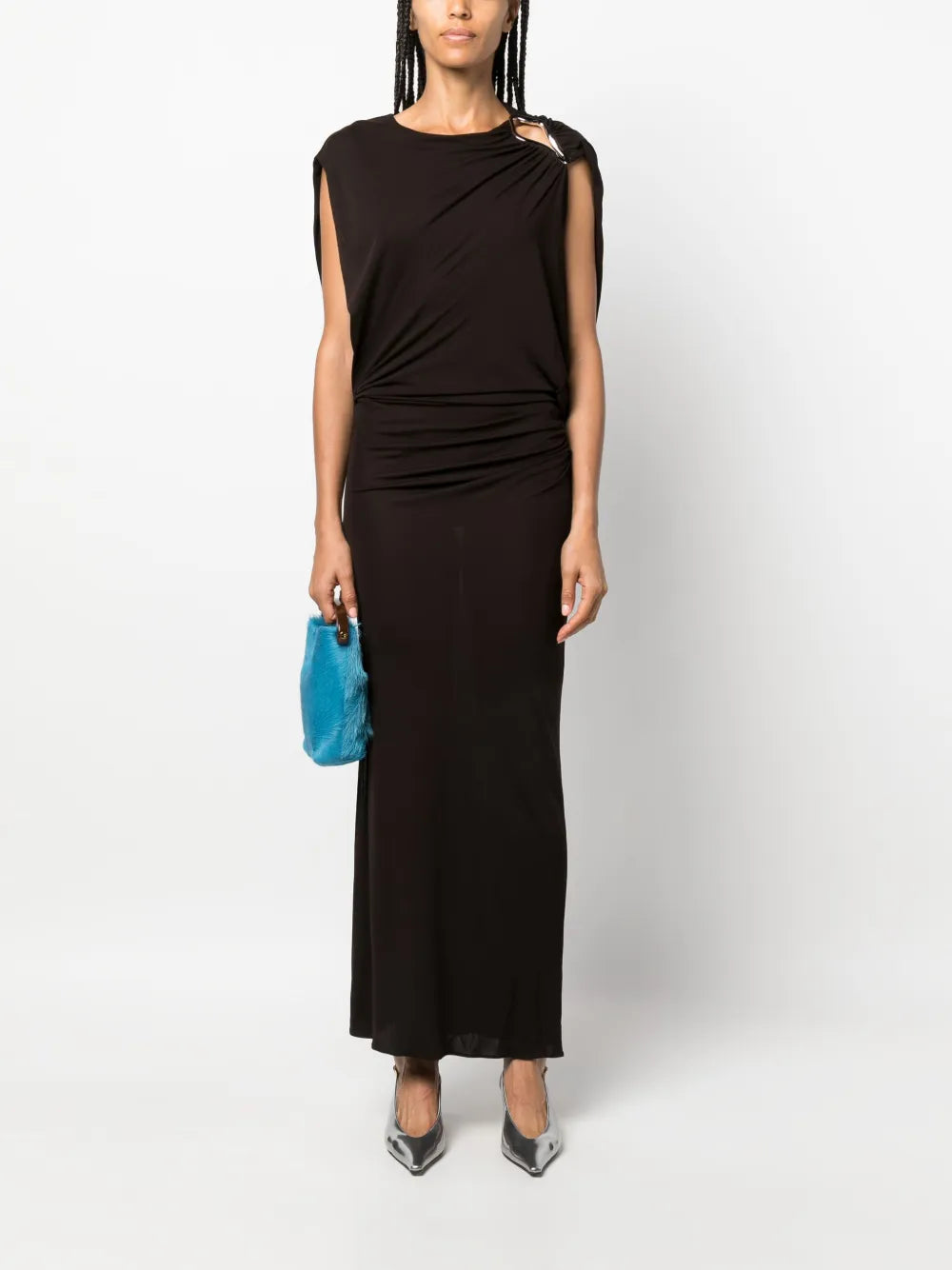Brooch-Detail Maxi Dress