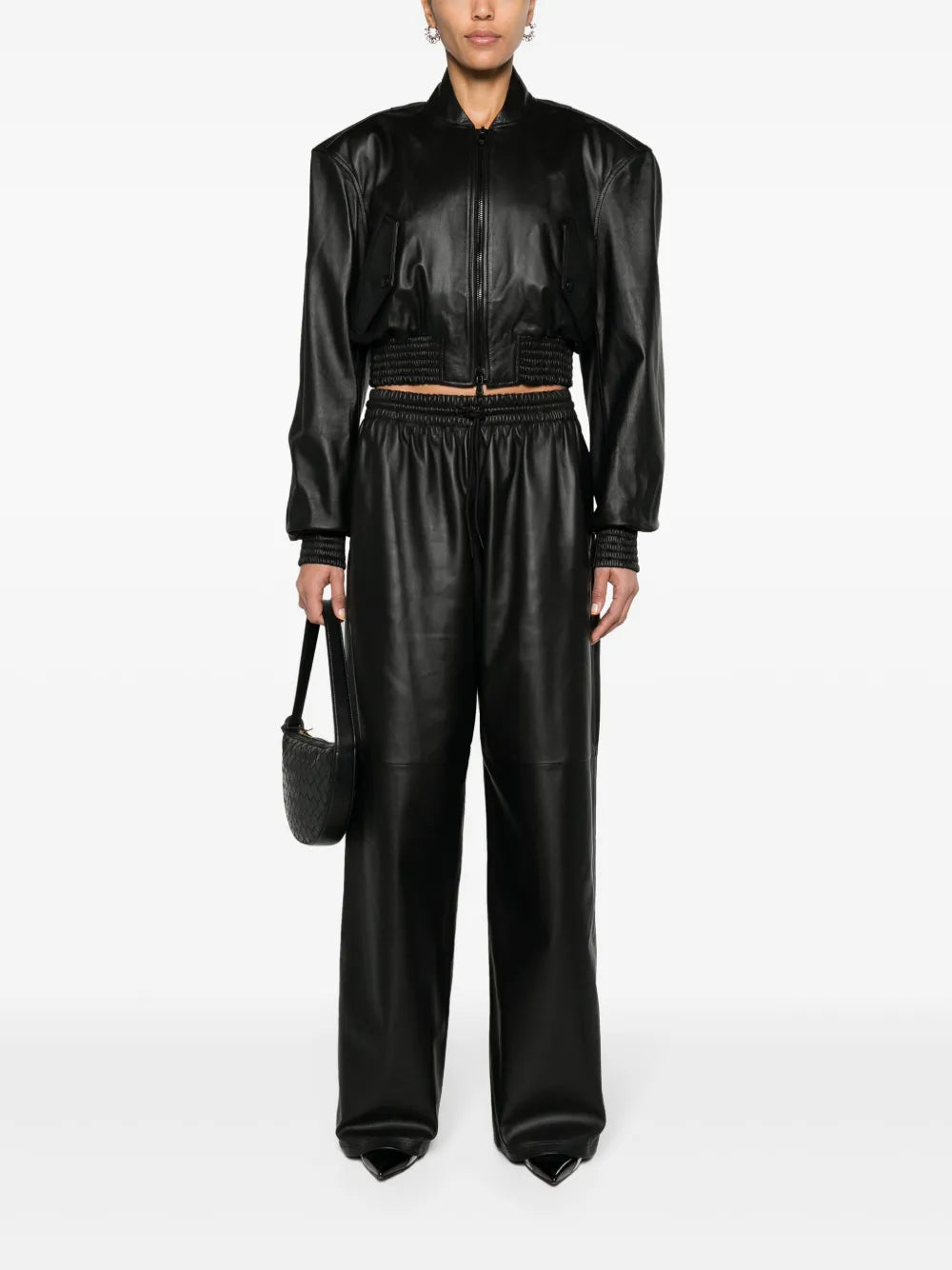 Cropped Leather Bomber Jacket