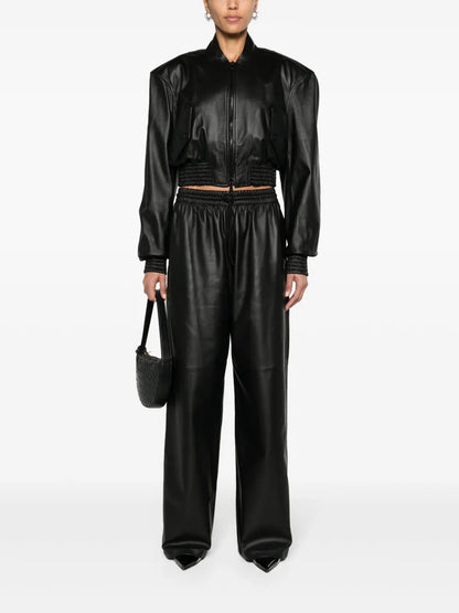 Cropped Leather Bomber Jacket