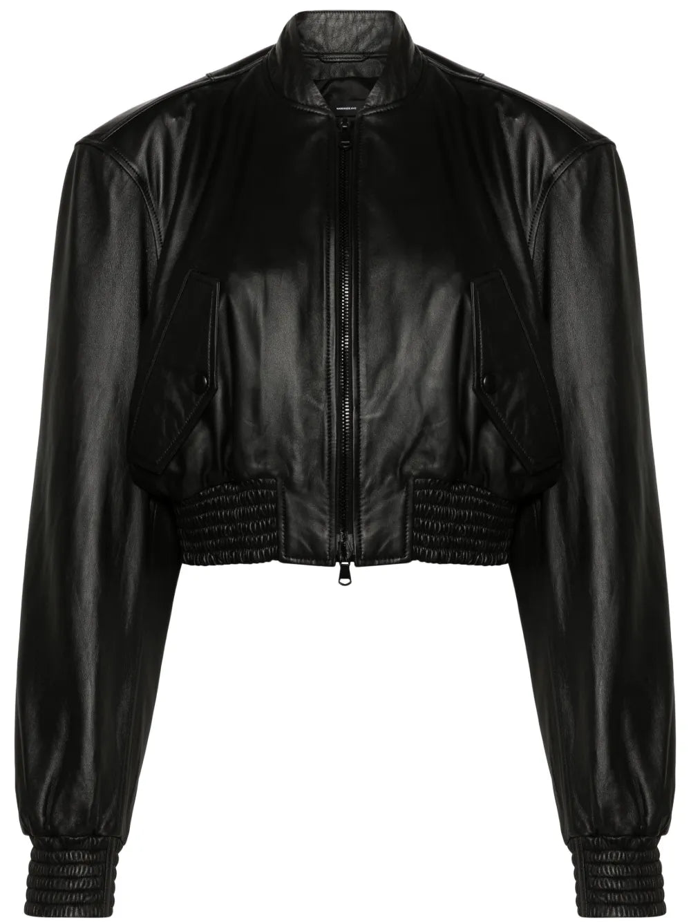 Cropped Leather Bomber Jacket