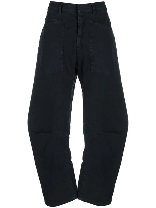 Concealed-Fastening Cotton Straight Trousers