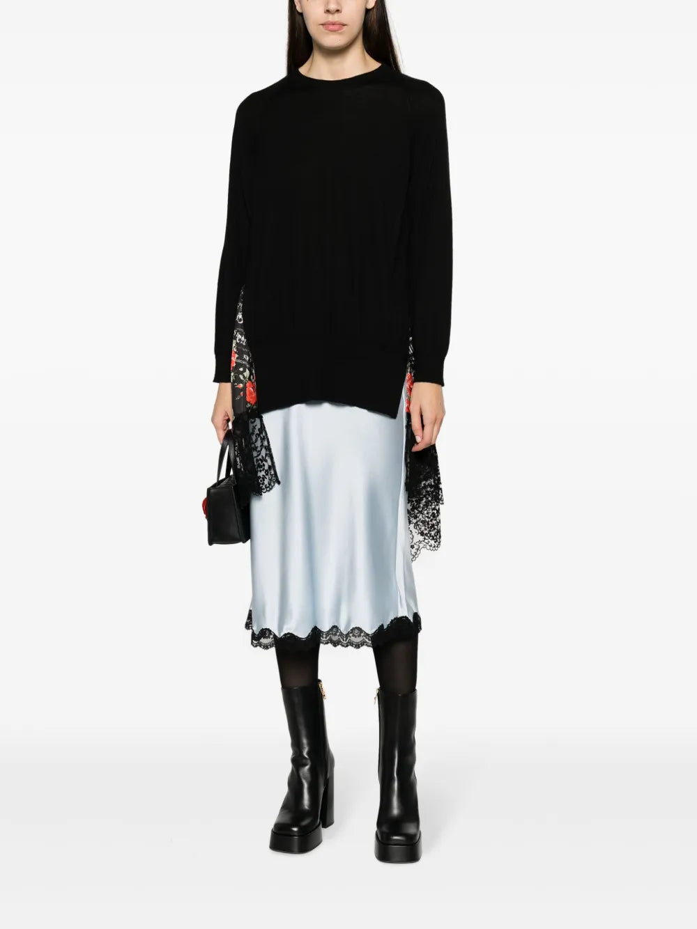 Panelled Asymmetric Lace-Trim Top