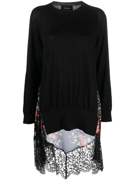 Panelled Asymmetric Lace-Trim Top