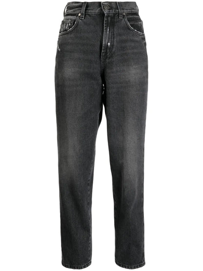 Washed-Denim Cropped Jeans