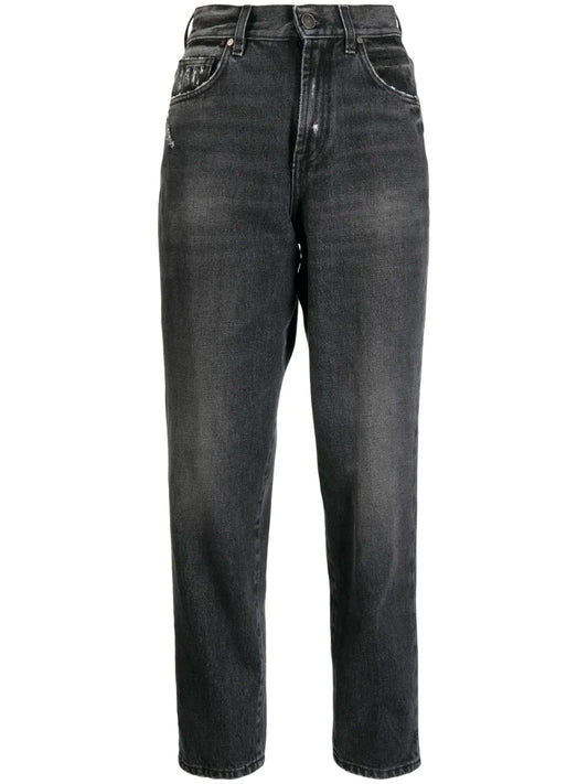 Washed-Denim Cropped Jeans