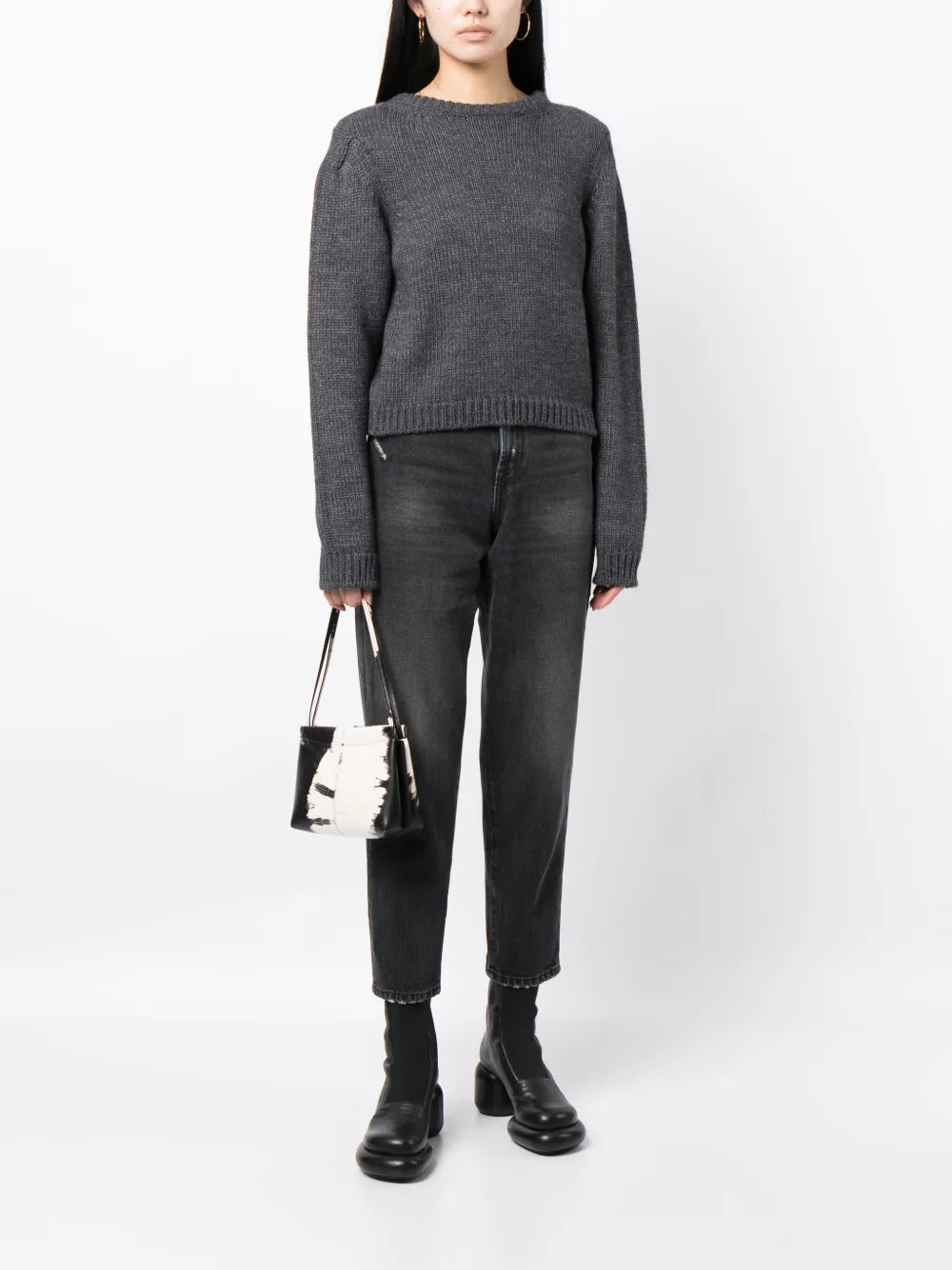 Washed-Denim Cropped Jeans