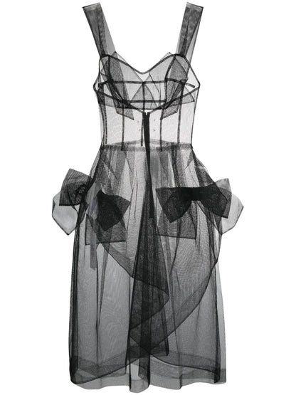 Bow-Appliqué Tulle Midi Dress