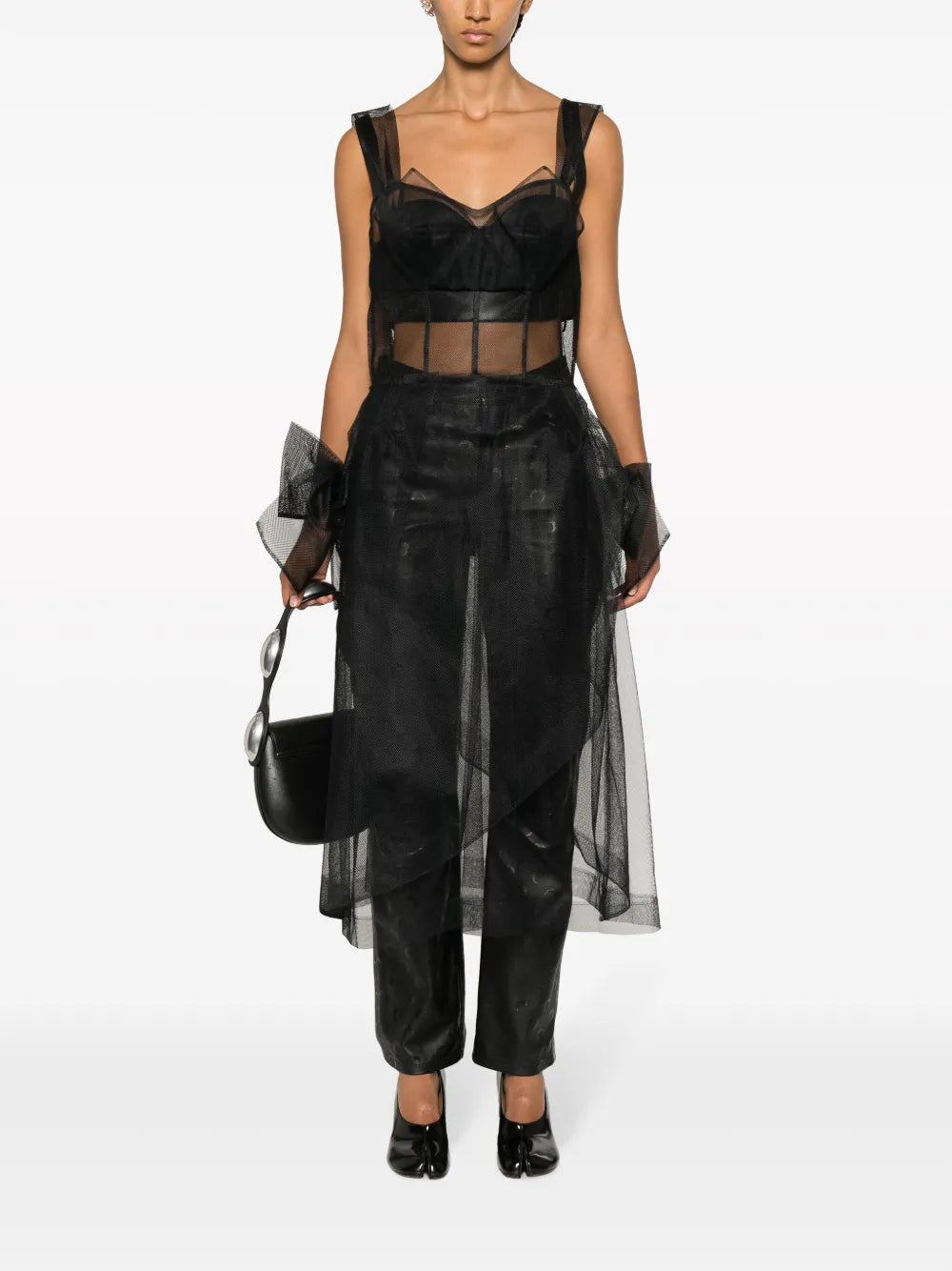 Bow-Appliqué Tulle Midi Dress