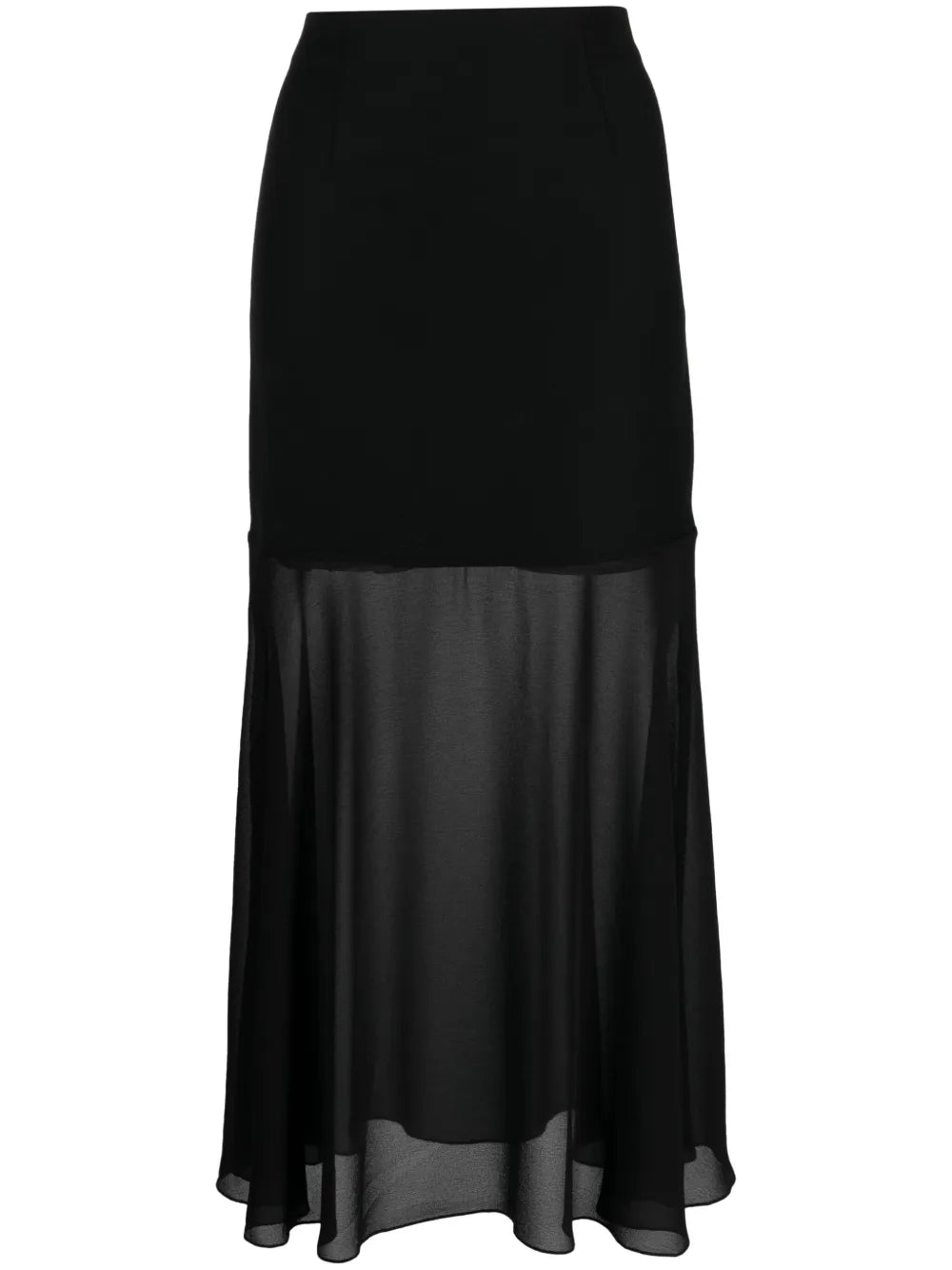 Sheer-Panel Wool Midi Skirt