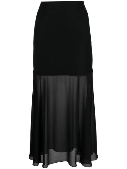 Sheer-Panel Wool Midi Skirt