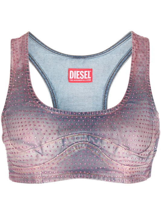 Rhinestone-Embellished Cropped Denim Top