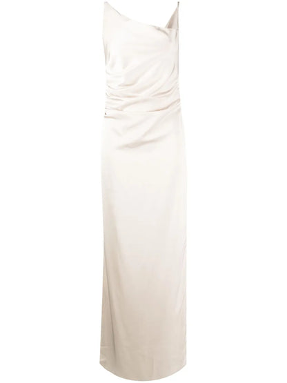 Draped-Design Side-Slit Dress